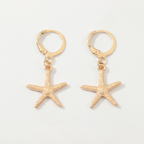 Picture of Hoop Earrings Gold Plated Star Fish 32mm x 11mm, 1 Pair