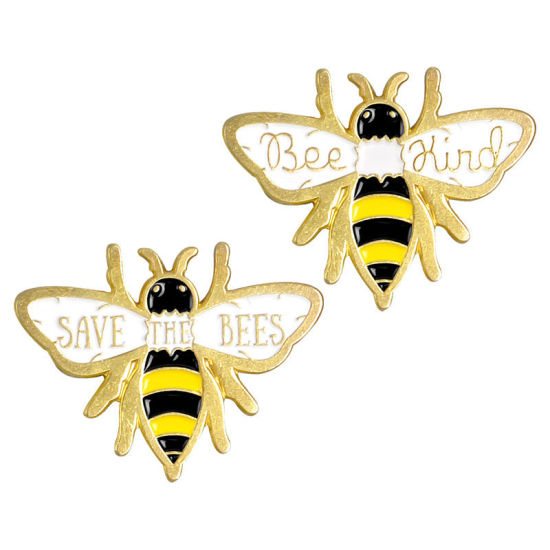 Imagen de Pin Broches Abejas Chapado en Oro Negro & Amarillo Esmalte 30mm x 25mm, 1 Unidad