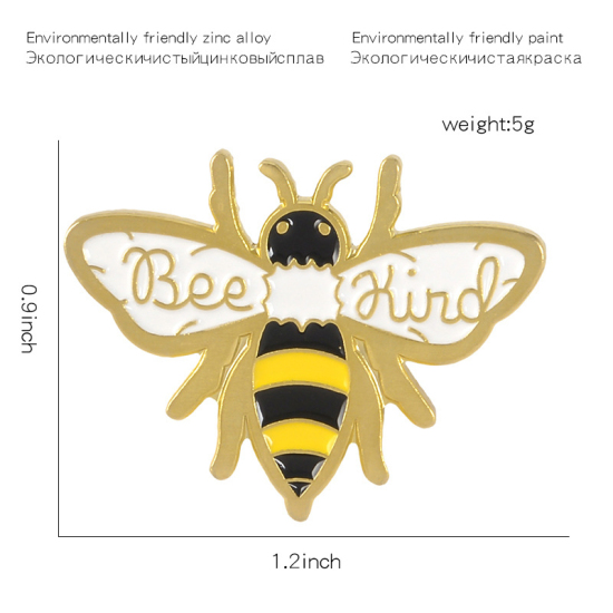 Imagen de Pin Broches Abejas Chapado en Oro Negro & Amarillo Esmalte 28mm x 20mm, 1 Unidad