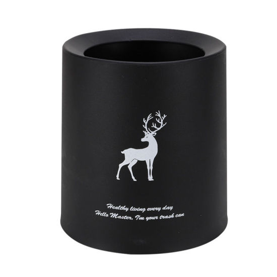 Picture of Plastic Desktop Waste Bins Black Cylinder Christmas Reindeer 15.5cm x 14.5cm, 1 Piece