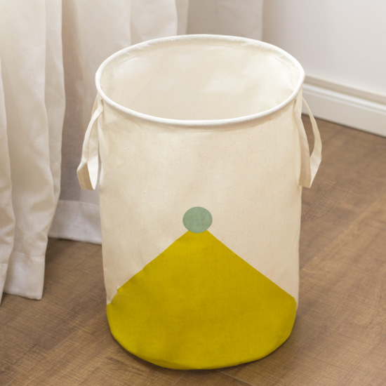 Picture of Cotton & Linen Clothes Laundry Basket Bag Yellow Triangle 50cm x 35cm, 1 Piece