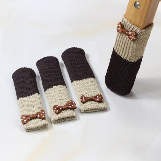 Picture of Khaki & Coffee - Non-Slip Wear-Resistan Bowknot Polyester Double Knitting Table And Chair Foot Cover, 4 PCs