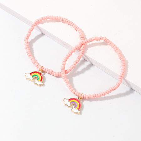 Бисер Браслет Из Бисера Светло-розовый Радуга 18см длина, 1 Комплект ( 2 ШТ/Комплект)