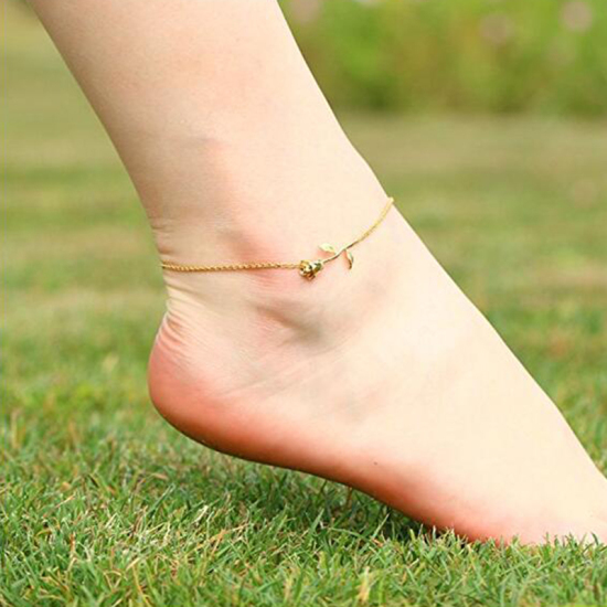 Picture of Anklet Gold Plated Rose Flower 22cm(8 5/8") long, 1 Piece
