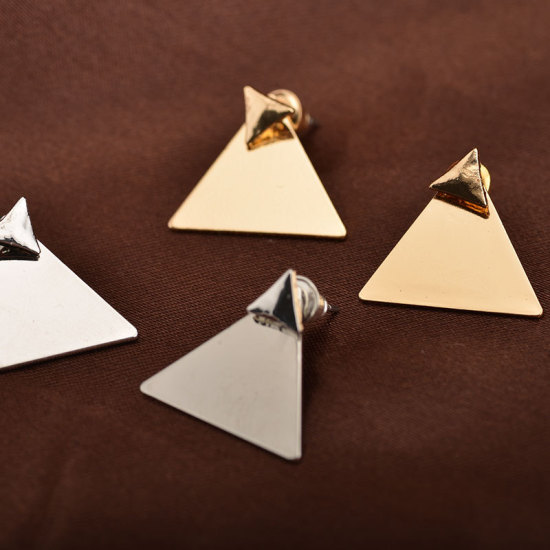 Picture of Ear Jacket Stud Earrings Silver Tone Triangle 22mm x 20mm, 1 Pair