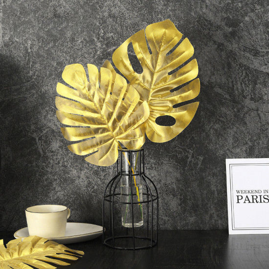 Picture of Plastic Artificial Leaves Home Decoration Golden 30cm, 1 Piece