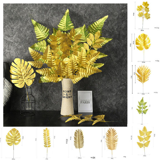 Picture of Plastic Artificial Leaves Home Decoration Golden 30cm, 1 Piece