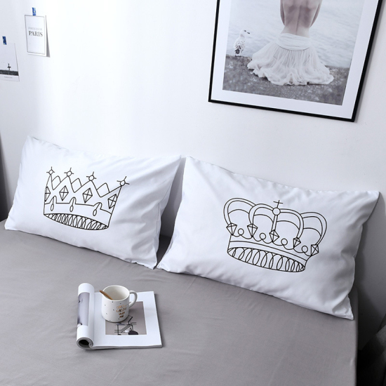 Picture of Polyester Fiber Pillow Cases White Rectangle Crown Pattern 75cm x 50cm, 1 Set ( 2 PCs/Set)