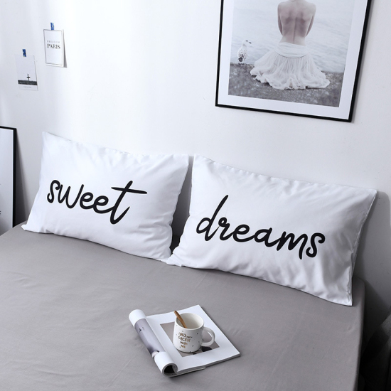 Picture of Polyester Fiber Pillow Cases Black & White Rectangle Message " Sweet Dreams " 75cm x 50cm, 1 Set ( 2 PCs/Set)