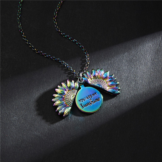 Picture of Necklace Multicolor Sunflower Hidden Message " You Are My Sunshine My Only Sunshine " Can Open 52cm(20 4/8") long, 1 Piece