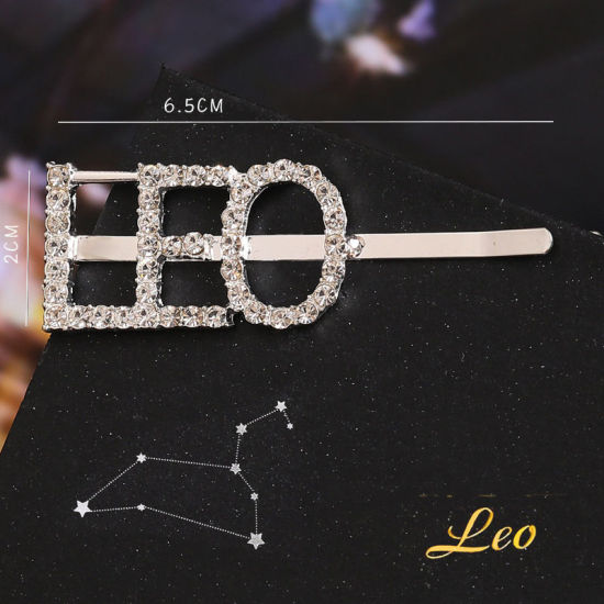 Picture of Hair Clips Silver Tone Leo Sign Of Zodiac Constellations Clear Rhinestone 9cm - 6.5cm, 1 Piece