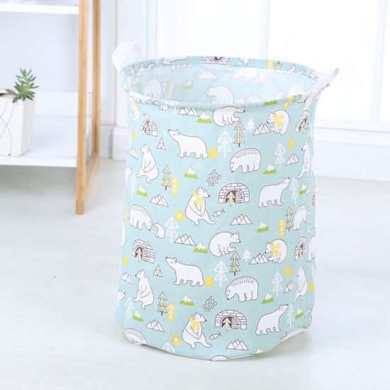 Picture of Cotton & Linen Clothes Laundry Basket Bag Green Bear 45cm x 35cm, 1 Piece