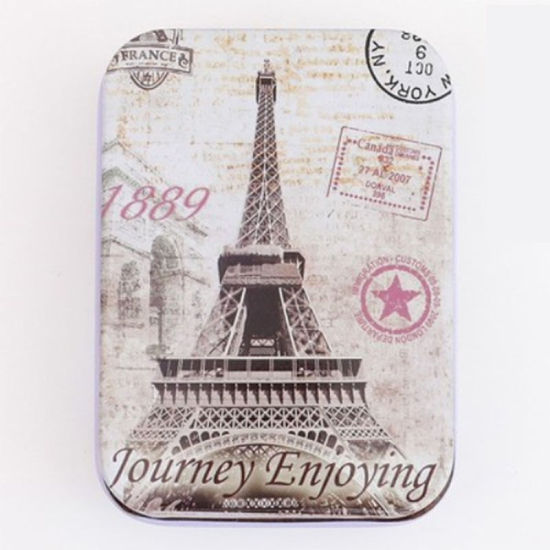 Bild von Eisenlegierung Süßigkeiten Box Bunt Rechteck Eiffelturm 9cm x 6.5cm, 1 Stück