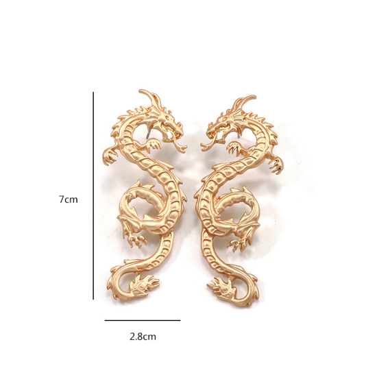Picture of Ear Post Stud Earrings Gold Plated Dragon 70mm x 28mm, 1 Pair