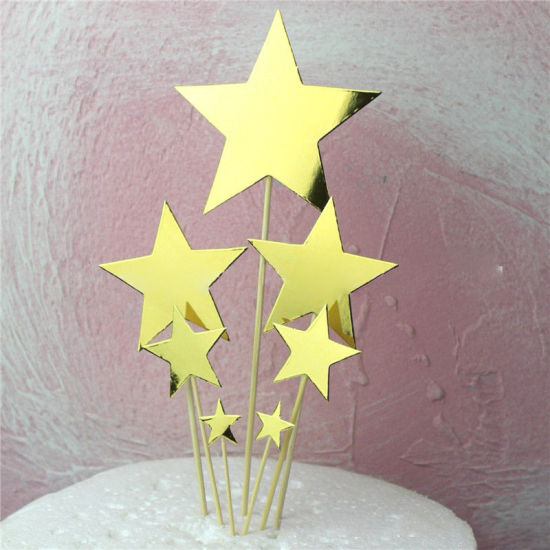 Picture of Paper Cupcake Picks Toppers Golden Pentagram Star Laser 1 Set ( 7 PCs/Set)