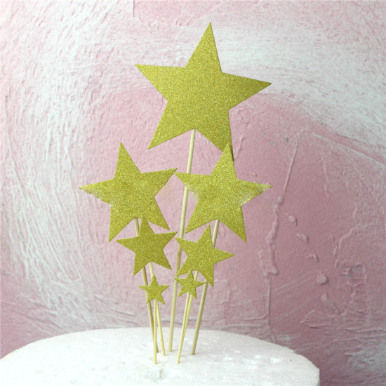Изображение Бумага Вставная Карта Торта Золотой Звезда С Блестками 1 Комплект ( 7 ШТ/Комплект)