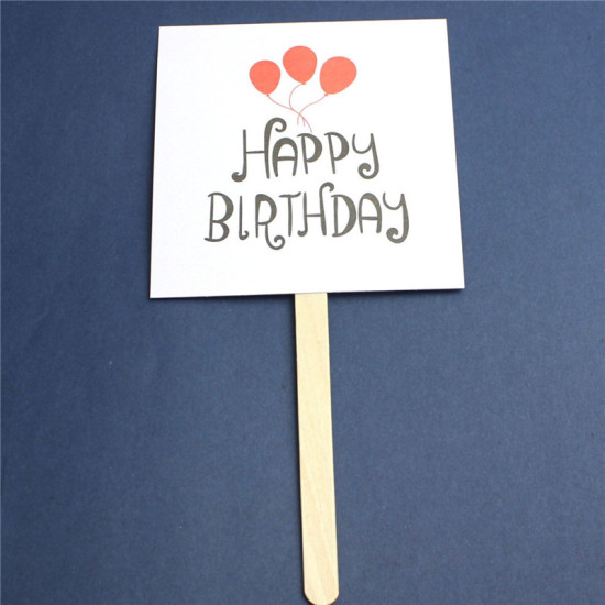 Picture of Paper Cupcake Picks Toppers Black & White Square Balloon Message " HAPPY BIRTHDAY " 95mm x 95mm, 1 Set ( 5 PCs/Set)