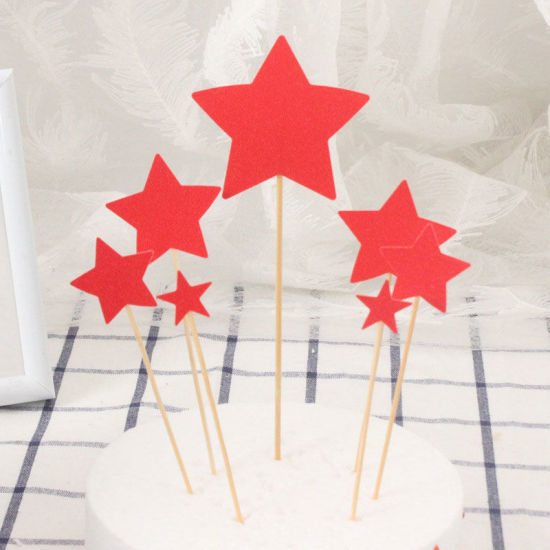 Bild von Papier Kuchen Einlegekarten Rot Pentagramm Glitzert 19cm x 7cm - 13cm x 2cm, 1 Set ( 7 Stück/Set)