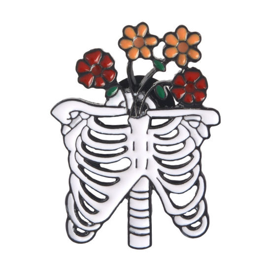 Изображение Основы для Брошей Скелет Череп Роза Разноцветный 33мм x 28мм, 1 ШТ