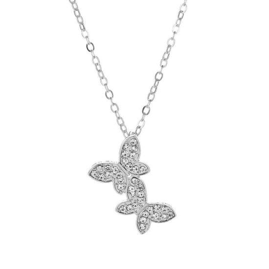 Picture of Necklace Silver Tone Butterfly Animal Clear Rhinestone 53cm(20 7/8") long, 1 Piece