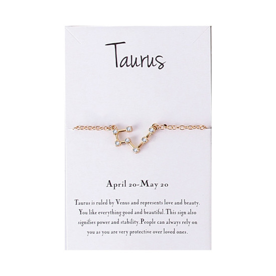 Picture of Bracelets Gold Plated Taurus Sign Of Zodiac Constellations Clear Rhinestone 18cm(7 1/8") long, 1 Piece