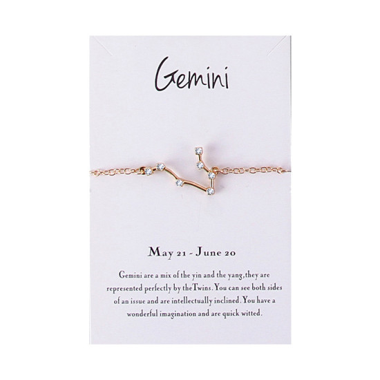 Picture of Bracelets Gold Plated Gemini Sign Of Zodiac Constellations Clear Rhinestone 18cm(7 1/8") long, 1 Piece