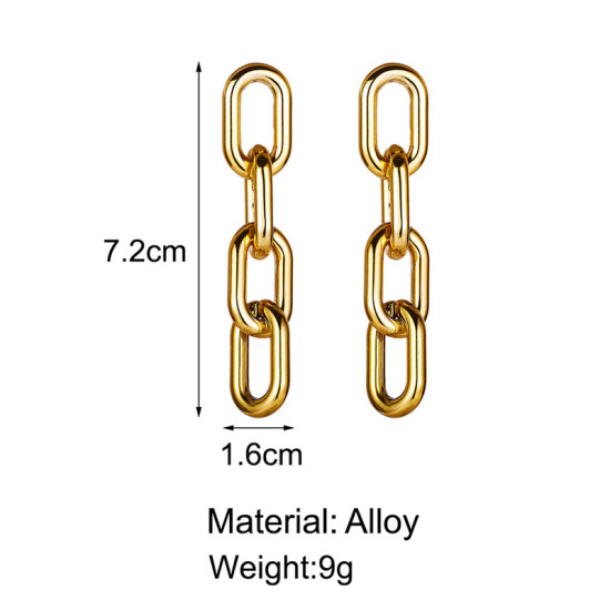 Picture of Link Chain Earrings Gold Plated Geometric 72mm x 16mm, 1 Pair