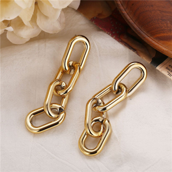Picture of Link Chain Earrings Gold Plated Geometric 72mm x 16mm, 1 Pair