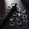 Picture of Rings Silver Heart Leaf Clear Rhinestone 1 Set ( 15 PCs/Set)