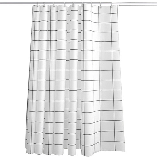 Picture of PEVA Shower Curtain Black & White Rectangle Grid Checker Mildew Waterproof 180cm x 120cm, 1 Piece