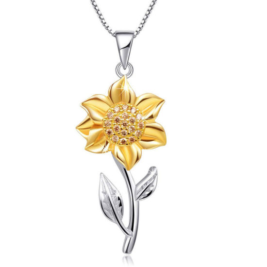 Picture of Necklace Gold Plated Sunflower Clear Cubic Zirconia 40cm(15 6/8") long, 1 Piece