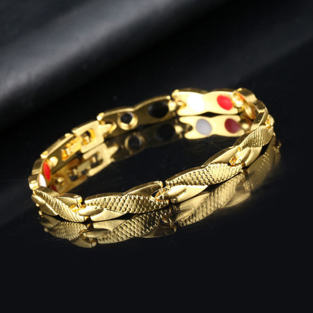 Picture of 1 Piece Therapy Health Weight Loss Energy Slimming Lymphatic Drainage Magnetic Bracelets Gold Plated Braided 18cm(7 1/8") long