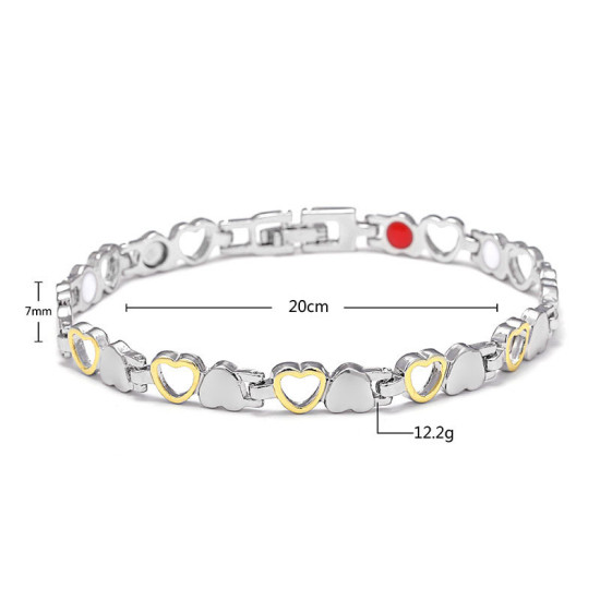 Picture of 1 Piece Therapy Health Weight Loss Energy Slimming Lymphatic Drainage Magnetic Bracelets Gold Plated & Silver Tone Heart 20cm(7 7/8") long