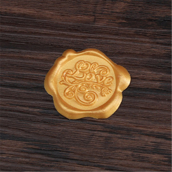 Picture of Wax DIY Scrapbook Deco Stickers Stamp Seal Message " LOVE " Golden 3cm x 3cm, 1 Piece