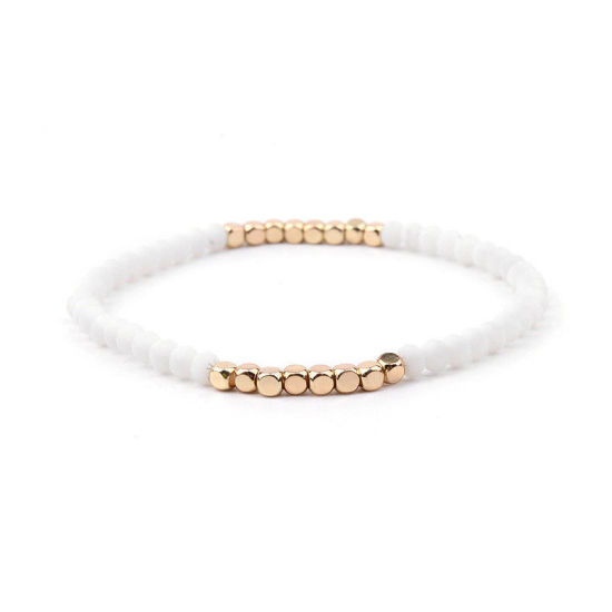 Picture of Crystal ( Natural ) Dainty Bracelets Delicate Bracelets Beaded Bracelet Gold Plated White Elastic 18cm(7 1/8") long, 1 Piece