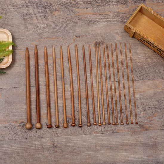 Bild von 2mm - 10mm Bambus Stricknadel mit Einzeln Öse Kaffeebraun 25cm lang, 1 Set ( 36 Stücke/Set)