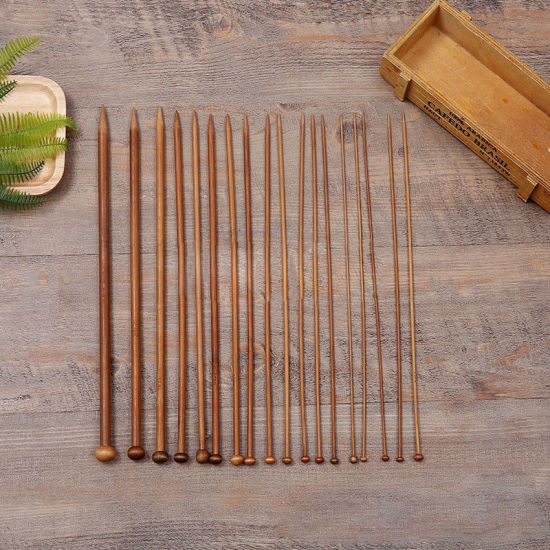Bild von 2mm - 10mm Bambus Stricknadel mit Einzeln Öse Kaffeebraun 35cm lang, 1 Set ( 36 Stücke/Set)