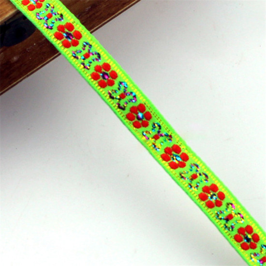 Picture of Polyester Jacquard Webbing Ribbon Fruit Green Flower 10mm, 1 Roll (Approx 7 M/Roll)