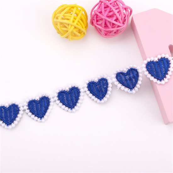 Picture of Polyester Embroidered Ribbon Trim Royal Blue Heart 20mm, 3 Yards