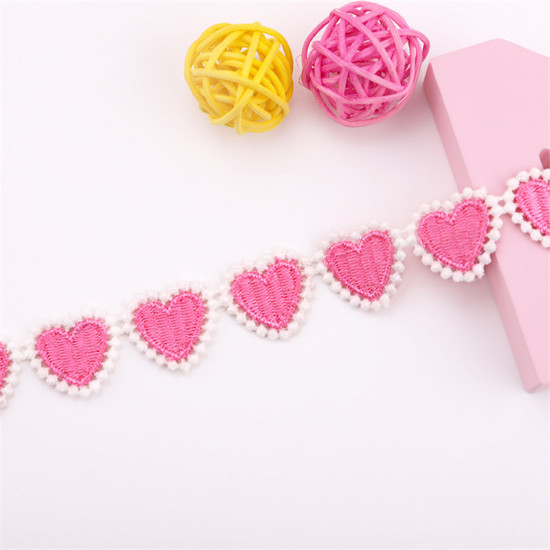 Picture of Polyester Embroidered Ribbon Trim Pink Heart 20mm, 3 Yards