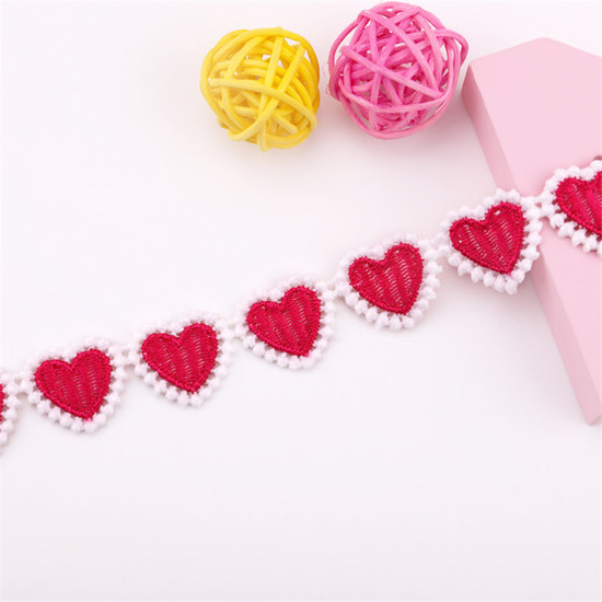 Picture of Polyester Embroidered Ribbon Trim Fuchsia Heart 20mm, 3 Yards