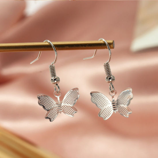 Image de Boucles d'Oreilles Argent Mat Papillons 2.6cm x 1.1cm, 1 Paire