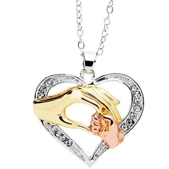 Picture of Mother's Day Necklace Multicolor Heart Hand Clear Rhinestone 45cm(17 6/8") long, 1 Piece