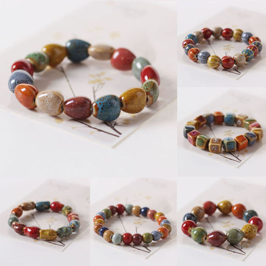 Picture of Ceramic Dainty Bracelets Delicate Bracelets Beaded Bracelet Multicolor Round Elastic 1 Piece