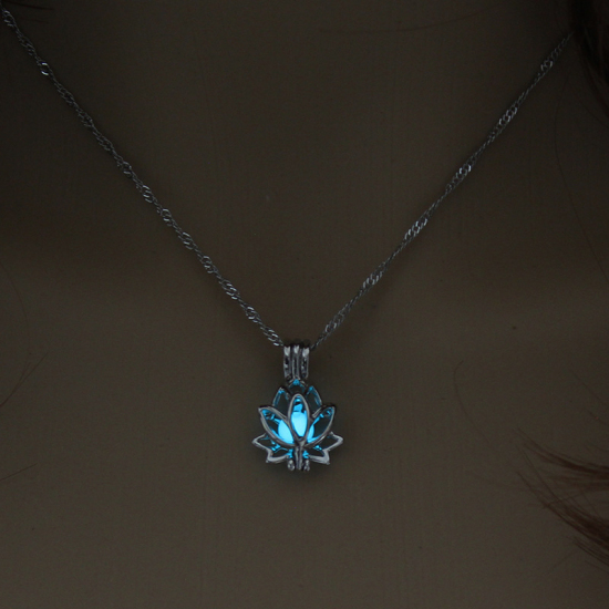 Picture of Necklace Skyblue Lotus Flower 45cm(17 6/8") long, 1 Piece
