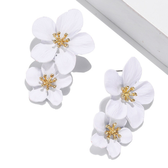 Picture of Ear Post Stud Earrings White Flower 50mm x 31mm, 1 Pair