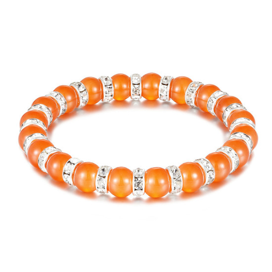 Picture of Glass Dainty Bracelets Delicate Bracelets Beaded Bracelet Orange Imitation Jade 19cm(7 4/8") long, 1 Piece
