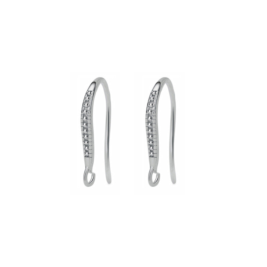 Picture of Sterling Silver Ear Wire Hooks Earring Findings Findings Silver Color Clear Cubic Zirconia W/ Loop 15mm x 10mm, Post/ Wire Size: (19 gauge), 1 Pair
