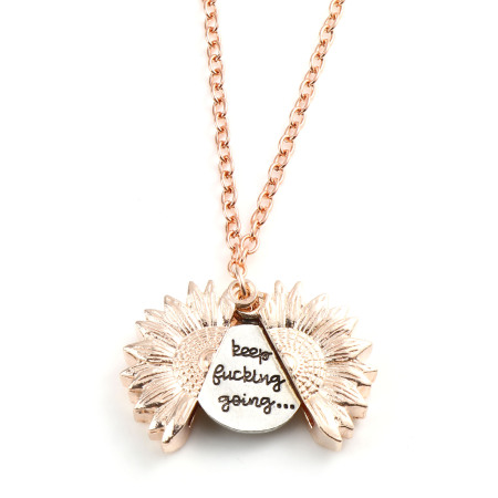 Image de Colliers Or Rose Tournesol Gravé Message Caché " Keep fucking going " Pouvoir Ouvrir 52cm long, 1 Pièce