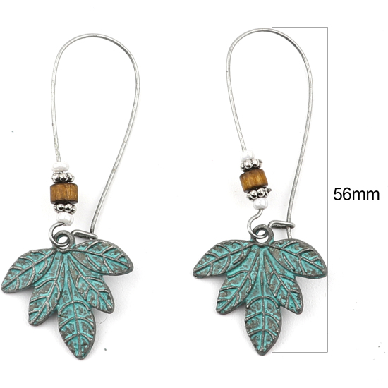 Picture of Earrings Green Blue Leaf 56mm x 23mm, 1 Pair